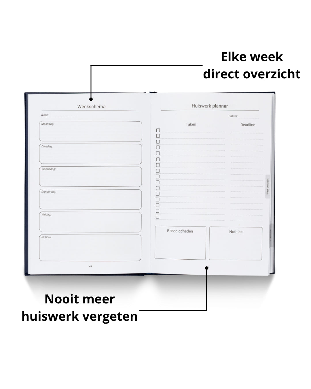 Grip Schoolagenda open binnenkant – dagindeling met één pagina per dag