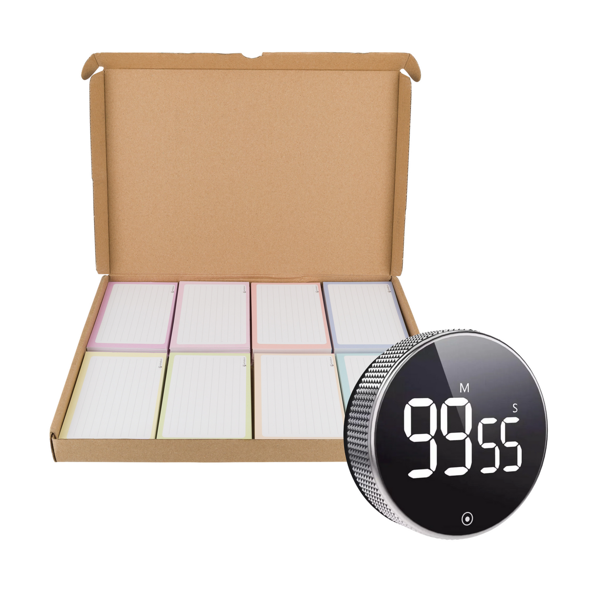 Scholis flashcards A7 pastel met Studie-klok