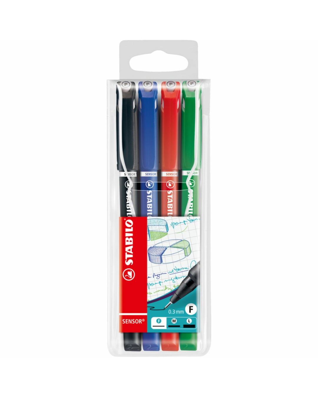 STABILO SENSOR F fineliner set van 4 stuks – zwart blauw rood groen
